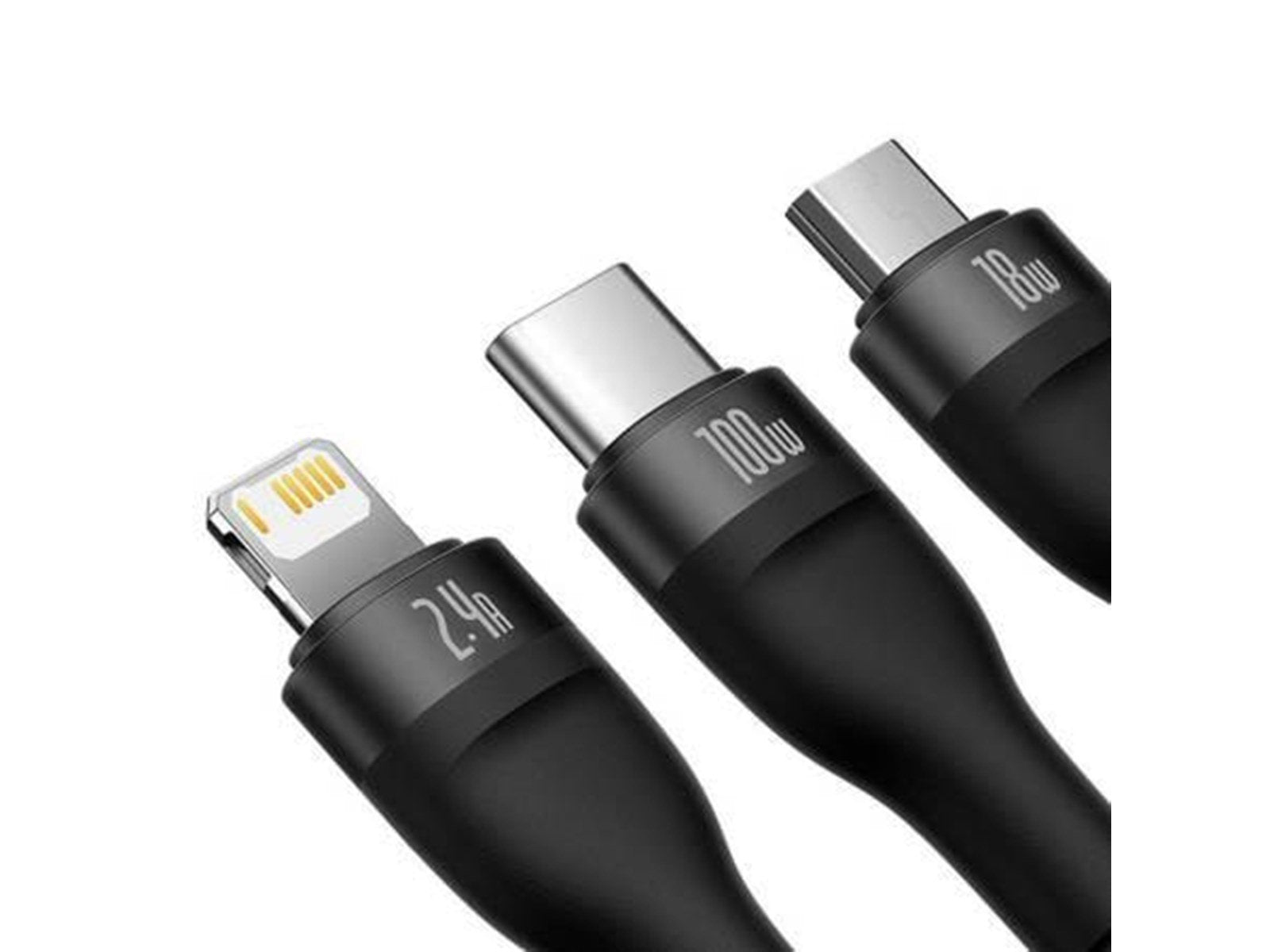Baseus 3in1 USB cable  Flash Series USB-C + micro USB + Lightning 100W 1.2m (black) Baseus 3in1 USB cable  Flash Series USB-C + micro USB + Lightning 100W 1.2m (black)